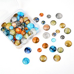 Mixed Color 80Pcs 4 Styles Luminous Glass Cabochons, Planet Pattern, Half Round, Mixed Color, 20Pcs/Style