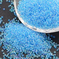 Deep Sky Blue 6/0 Round Glass Seed Beads, Grade A, Transparent Colours Rainbow, Deep Sky Blue, 3.6~4.0mm, Hole: 1.2mm, about 5000pcs/pound