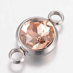 Светло-Персиковый К 9 соединители стеклянные звенья, граненые, с 304 фурнитурой из нержавеющей стали, плоско-круглые, цвет нержавеющей стали, светлый персик, 17.5x10x6.5 мм, отверстие : 2.5 мм