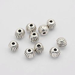 Antique Silver Tibetan Style Alloy Corrugate Round Spacer Beads, Antique Silver, 5mm, Hole: 1mm