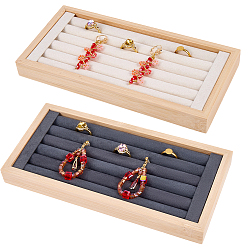 (52) Непрозрачная лаванда 2 шт. 2 цвета прямоугольные деревянные подносы с бархатной обивкой для колец, для держателя-органайзера для колец, разноцветные, 22.7x11x2.2 см, 1 шт / цвет