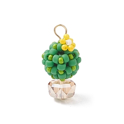 Желтый Подвески в виде кактусов из стеклянных бус, со стеклом и 304 петлей из нержавеющей стали, желтые, 26.5~28x13.5~14 мм, отверстие : 3.5 мм