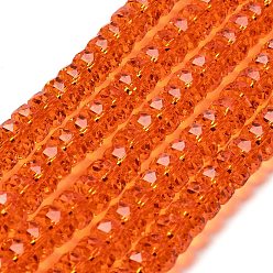 Оранжево-Красный Прозрачные стеклянные бусины, граненые, баррель, оранжево-красный, 7.5x5 мм, отверстие : 1.6 мм, около 64 шт / нитка, 14.69'' (37.3 см)