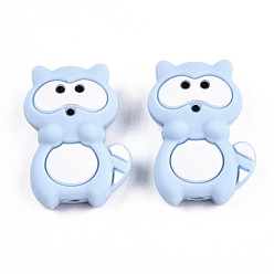 Light Sky Blue Food Grade Eco-Friendly Silicone Focal Beads, Procyon Lotor, Light Sky Blue, 30x20x7.5mm, Hole: 2.5mm