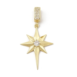 Настоящее золото 18K Латунные микро проложить кубического циркония подвески, без кадмия и без свинца, звезды прелести, реальный 18 k позолоченный, 44x8x4.5 мм, отверстие : 8x5 мм