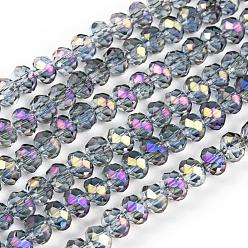 Lilac Electroplate Transparent Glass Beads Strands, Full Rainbow Plated, Faceted, Rondelle, Lilac, 3x2mm, Hole: 0.8mm, about 150~155pcs/strand, 15~16 inch(38~40cm)