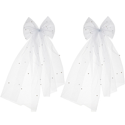 Белый 2шт. свадебная сетчатая вуаль из полиэстера с бантом, с пластиковыми бусинами из АБС-пластика и расческами для волос, для женщин, белые, 470x175 мм