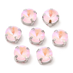 Розовый Мокко флуоресцентный(ми) плоский круглый пришитый страз, многожильных ссылки, с настройками латуни, аксессуары для одежды, светло-розовый, 9x6.5 мм, отверстие : 1 мм
