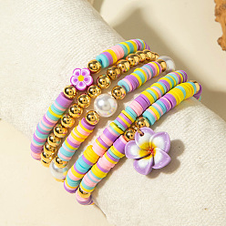 Цветок 5шт. 5 стили акриловых, пластиковых и полимерных глиняных бусин, эластичные браслеты и браслеты с подвесками для женщин, разноцветные, цветок, внутренний диаметр: 2.17 дюйм (5.5 см)