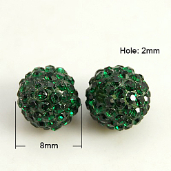 Изумруд Бусины со стразами из смолы, класс А, круглые, изумруд, 8 мм, отверстие : 2 мм
