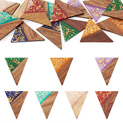 (52) Непрозрачная лаванда 14 шт. 7 цвета: непрозрачная смола и подвески из орехового дерева, треугольник прелести, с блестящей пудрой и золотой фольгой, разноцветные, 35~36.5x30.5~31x3~3.5 мм, отверстие : 2 мм, 2 шт / цвет