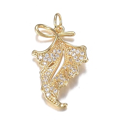 Настоящее золото 18K Кулоны из латуни с прозрачным фианитом, долговечный, лист, реальный 18 k позолоченный, 25x15x3.5 мм, отверстие : 3.6 мм
