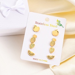 Золотой 304 комплекты сережек-гвоздиков из нержавеющей стали, фрукты, золотые, 5.5~13x7~11 мм