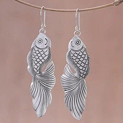 Античное Серебро Серьги-подвески из цинкового сплава в стиле ретро для женщин, рыба, античное серебро, 52x14 мм