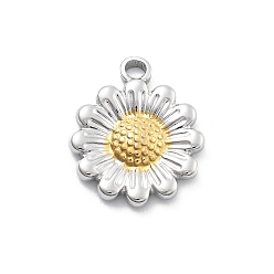 Золотой & Цвет Нержавеющей Стали 304 подвески из нержавеющей стали, цветочный шарм, вакуумное покрытие pvd, настоящее золото и нержавеющая сталь, 17x14x2.5 мм, отверстие : 2 мм