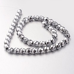 Silver Plated Electroplate Non-magnetic Synthetic Hematite Beads Strands, Twisted Oval, Silver Plated, 8x7mm, Hole: 1mm, about 50pcs/strand, 15.7 inch