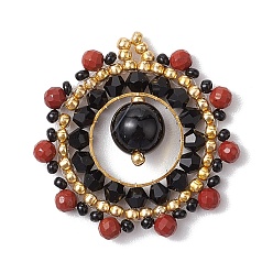 Black Onyx Подвески из натуральной красной яшмы и черного оникса (окрашенного и нагретого) и стеклянных бусин, солнечные подвески в стиле бохо, 32x31x8 мм, отверстие : 2 мм