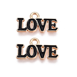 Черный Подвески из сплава с эмалью на тему дня святого валентина, без свинца и без кадмия, золотые, словесное любовное очарование, чёрные, 9.5x17.5x1 мм, отверстие : 1.8 мм