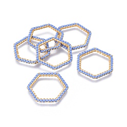 Cornflower Blue MIYUKI & TOHO Handmade Japanese Seed Beads, with 304 Stainless Steel Link Rings, Loom Pattern, Hexagon, Golden, Cornflower Blue, 23~23.5x25.5x1.8~2mm