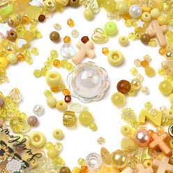 Yellow Opaque & Transparent Acrylic Beads, Mixed Shapes, Yellow, 3.5~42.5x3.5~47x3.5~18mm, Hole: 1.6~4.5mm