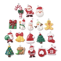 Mixed Shapes Подвески из непрозрачной смолы на рождественскую тематику, с железной платиной петлей, разнообразные, 29~41x15~26x5.5~9 мм, отверстие : 2 мм