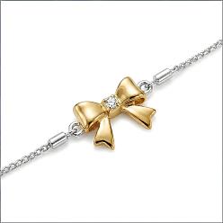 Bowknot 304 Браслеты из нержавеющей стали с микропаве из прозрачных кубических цирконий для женщин, золотые и нержавеющая сталь цвет, бантом, 6.30 дюйм (16 см)
