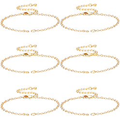 Настоящее золото 18K Изготовление браслета из латунного кабеля и цепи, с кольцами для прыжков и застежками в виде когтей лобстера, реальный 18 k позолоченный, 6-3/8 дюйм (16.3 см), 8 шт / коробка