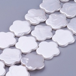White Shell Pearl Beads Strands, Flower, White, 23x23.5~24x3mm, Hole: 0.7mm, about 9pcs/strand, 7.9 inch(20.25cm)