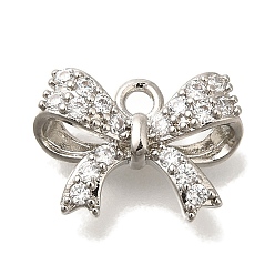 Платина Латунные микро проложить кубического циркония подвески, долговечный, бантом прелести, платина, 9x13x5 мм, отверстие : 1.5 мм