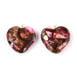 Имперская яшма Собранные бронзитовые и имперские яшмовые подвески, с железной фурнитурой, сердце, золотые, 20~22x19~20x5~7 мм, отверстие : 2 мм