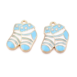 Светло-Голубой Стойки обшивки сплава эмали подвески, без кадмия, без никеля и без свинца, золотой свет, носок с подвеской в виде звезды, Небесно-голубой, 21x16x2.5 мм, отверстие : 2 мм