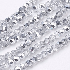 Silver Plated Electroplate Glass Beads Strands, Half Plated, Faceted(32 Facets), Round, Silver Plated, 4mm, Hole: 1mm, about 88~90pcs/strand, 28~30cm