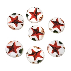 Морская звезда Плоские круглые бусины из натуральных пресноводных ракушек с принтом в виде морских волн, морская звезда, 15.5x3~3.5 мм, отверстие : 0.8 мм