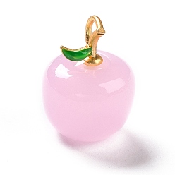 Бледно-Розовый Подвески лэмпворк ручной работы, с латунной фурнитурой , без кадмия и без свинца, золотые, яблоко, розовый жемчуг, 19x14 мм, отверстие : 4x2.2 мм