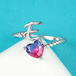 Letter E Латунные манжеты с буквами, кольца из натурального турмалина в форме сердца, платина, Письмо E, внутренний диаметр: 19 мм