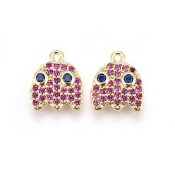 Фуксиновый Латунные микро проложить кубического циркония подвески, золотые, красно-фиолетовые, 11.4x9.7x2 мм, отверстие : 1 мм