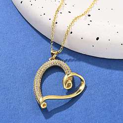 Настоящее золото 18K Латунные микропаве прозрачные кубические цирконии ожерелья с подвеской в виде сердца для женщин, реальный 18 k позолоченный, 17.52 дюйм (44.5 см)