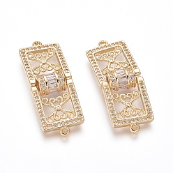 Clear Brass Micro Pave Cubic Zirconia Links Connectors, Cadmium Free & Lead Free, Rectangle, Golden, Clear, 36x13x2mm, Hole: 1.2mm
