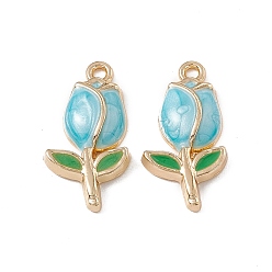 Светло-Голубой Подвески из эмали и сплава, золотые, тюльпан очарование, Небесно-голубой, 22.5x11.5x3.5 мм, отверстие : 1.6 мм