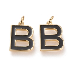Letter B Латунь эмаль подвески, с целью перехода в кольце, долговечный, реальный 18 k позолоченный, letter.b, чёрные, letter.b, б: 17x12.5x1.8 мм, прыжковые кольца: внутренний диаметр: 3 мм