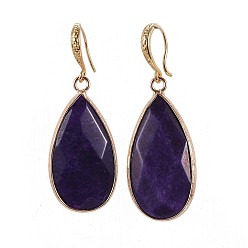 Белый Нефрит Серьги-подвески из натурального белого нефрита в форме капли, с  латунными крючками для серег, упаковочная коробка, реальный 18 k позолоченный, 45.5~46 мм , штифт: 0.7 мм