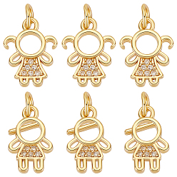 Настоящее золото 18K 10 шт. 2 стили латунные микро-паве кубические циркониевые подвески, с целью перехода в кольце, человек, реальный 18 k позолоченный, 14x9~10.5x2 мм, 5 шт / стиль