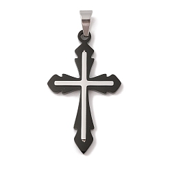Черный 304 из нержавеющей стали большие кулоны, крест очарование, чёрные, 47x28x4 мм, отверстие : 8x5 мм
