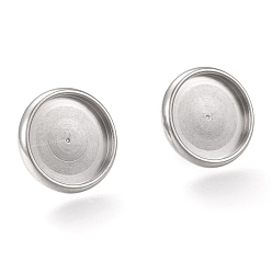 Stainless Steel Color 304 Stainless Steel Stud Earring Settings, with Ear Nuts, Flat Round, Stainless Steel Color, Tray: 12mm, 14mm, Pin: 0.8mm