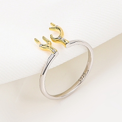 Платиновый & Золотой Форма рогов оленя 925 кольца-манжеты из стерлингового серебра с микропаве из кубического циркония для женщин, платиной и золотом, внутренний диаметр: 16.3 мм