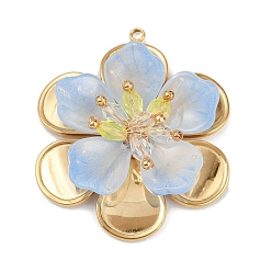 Цветок 304 подвески из нержавеющей стали, акрила и пластика, цветок, 39.5x33.5x10.5 мм, отверстие : 1.8 мм