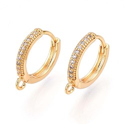 Прозрачный Латунный микропаве кубический цирконий кольцо серьги фурнитура, без свинца, без никеля и без кадмия, кольцо, реальный 18 k позолоченный, прозрачные, 15.5x14x2.5 мм, отверстие : 1.4~1.5 мм, штифты : 0.8 мм