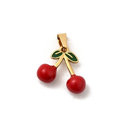 Настоящее золото 18K 304 нержавеющей стальной эмали подвески, с 201 защелкой из нержавеющей стали на поручнях, ионное покрытие (ip), вишневое очарование, реальный 18 k позолоченный, 14x16.5x6.5 мм, отверстие : 6x3 мм