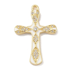 Белый Стойка металлическая латунная микропрофилированная кубическая циркония подвески, с эмалью, долговечный, без свинца и без кадмия, реальный 18 k позолоченный, крестик, белые, 31x21x3 мм, отверстие : 1.6 мм