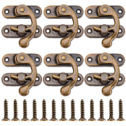 Bronce Antiguo 6piezas de pestillo de hierro con gancho y cierre de cuerno, con 24piezas de tornillos, accesorios de joyero, Bronce antiguo, 42x37x8 mm